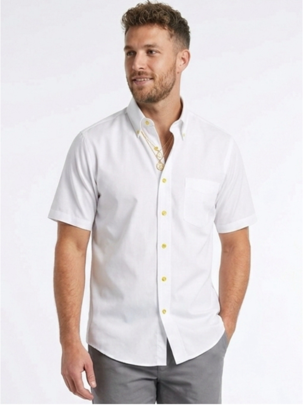 Vintage Lord & Taylor The Man's Shop White Button Down Short Sleeve Shirt 16 856